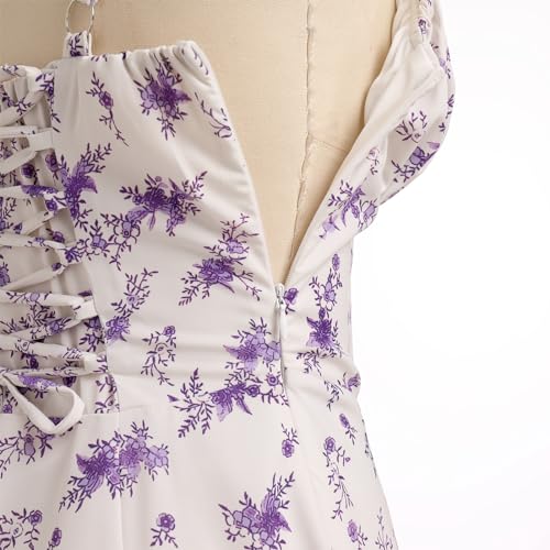 Image of ABEHIK Women Floral Corset Dress Summer Dress 2026 Boho Flowy Slit Lace Up Midi Dresses Going Out A Line Casual Sundress