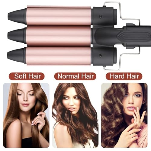 Ondulador de Pelo Rizador 3 Tubos Profesional Plancha Ondas 25MM Tenazas para Rizar el Pelo Tourmaline en Céramique con Temperatura Ajustable Adecuado Para la Forma de Olas en la Playa de Pelo Largo