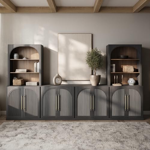 Image of BELLEZE Jagger 130 inch Wall Unit 6-Piece Modular TV Stand - Ebony