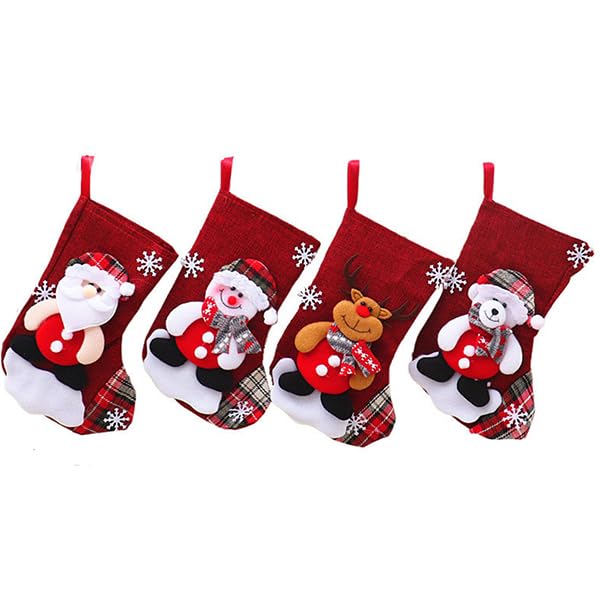 4pcs Christmas Socks Christmas Gift Bags, Small Sock Pendants, Christmas Tree Ornaments, Christmas Home Furnishings(B)