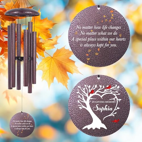 Image of Personalized Cardinal Sympathy Wind Chimes, Deep Tone 30 /36 /45 inch Wind Chimes Sympathy Gifts for Loss of Loved One, in Loving Memory Windchimes for Loved Ones Lost, Garden Decor, Produced in Texas