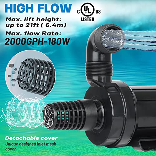 Image of OYO WATER 2000 GPH Submersible Outdoor Inline Pump Pond | High Head Water Pump for Garden Waterfall Fountain Water Circulation Pump for Koi Fish Pond