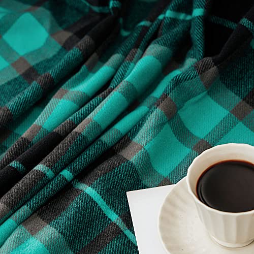 Lalifit Decorative Faux Cashmere Throw Blankets Soft Fluffy Classic Green Plaid Fringe Throw Blanket With Tassels Cozy Lightweight For Home Couch Sofa Farmhouse Outdoor Decor 50" X 60" (Emerald Green) #TOP1