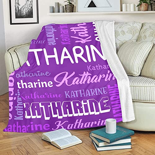 Personalized Blanket for Kids Adults Personalized Name Blanket Custom Blanket with Name Personalized Gifts for Christmas Birthday Valentines Day Mothers Fathers Day (Dark Purple, 40"x50")