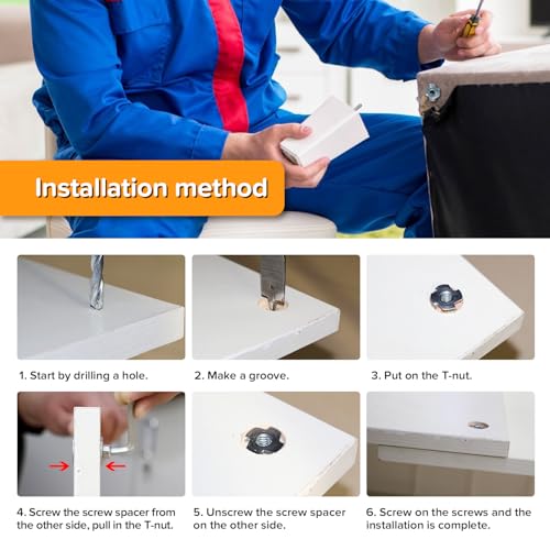 Lyeteung 85 Stücke M4/M5/M6/M8/M10 Einschlagmuttern Set, Vier-Prong Nüsse, 4-Zinken-T-Nut-Muttern, mit 22 Stücke Unterlegscheiben, für Holz, Schränke, Möbel