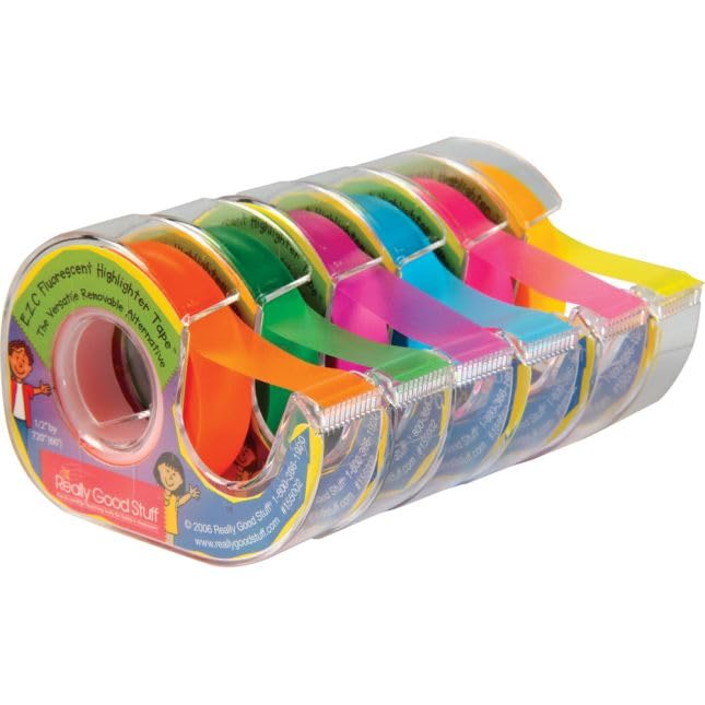 EZC Fluorescent Highlighter Tape 6Color Multipack