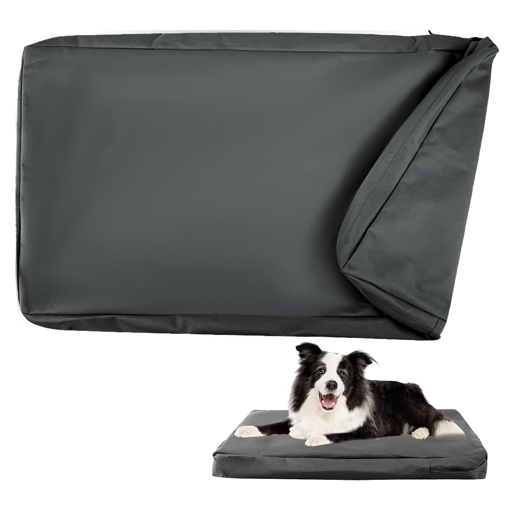 DUJUIKE Coprimaterasso di ricambio impermeabile per cani, coprimaterasso per animali domestici, coprimaterasso per cani lavabile e sfoderabile, copricuccia con cerniera(Nero,M(92 x 59 x 10cm))