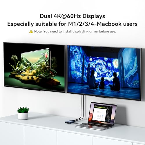 Image of ACASIS USB C to Dual HDMI DisplayLink, 4K@60Hz, 2 HDMI & 3 USB-A Ports, 100W PD Charging, USB C DisplayLink for Mac M1 /M2 /M3 /Windows,USB A /C to Dual Monitor