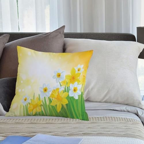KHWEJ Fundas Cojines 40x40 cm,Narciso, Jardín de narcisos, Narciso, Renacimiento y nuevos comienzos, Gráfico de cel,Fundas de Almohada con Estampado Fundas Cojines Sofa para sofá, Dormitorio, Oficina