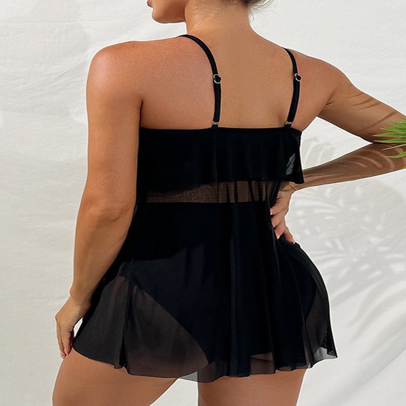 MGGMOKAY Maternity Tankini Set Adjustable Strap Two-Piece Pregnancy Swimsuit with Attached Mesh Sarong