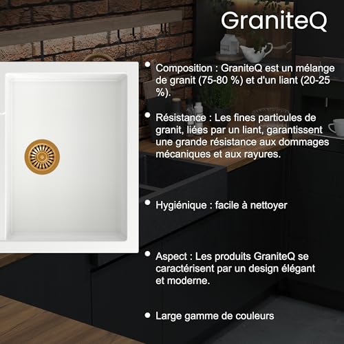 Évier en granit monocuve d'architecte QUADRON JERRY 111 beige avec siphon design