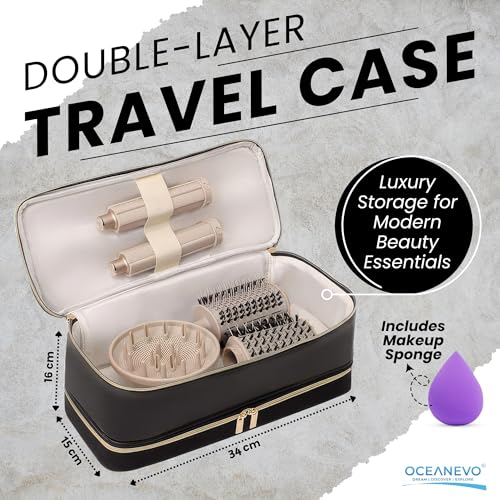 Image of OCEANEVO 2 Layer Travel Pouch for Dyson Airwrap with Makeup Sponge | Hair Accessories Tools Organizer Storage Bag (Bag Only) | 34 x 15 x 16 Cm - Black - 1 Year Warranty