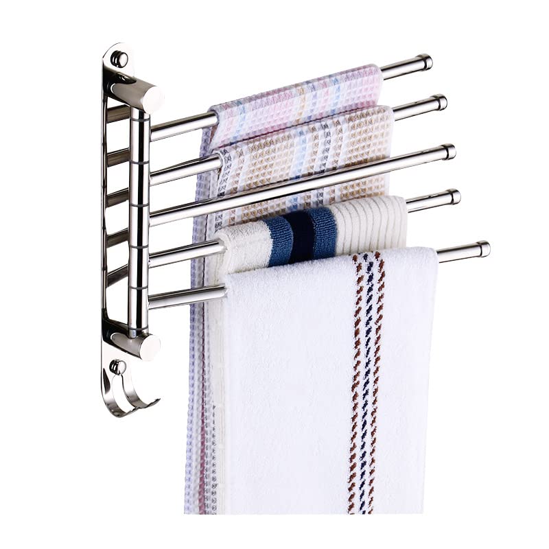 Rubik Five Arm Rotating Towel Holder Bar Wall Mounted Rack for Bathroom SUS304 Polished Steel Hanger