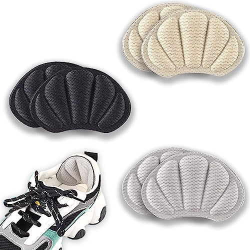 zoerbufan Taloneras para Zapatos [3 Pares], Almohadillas para Zapatos de Tacón, Insertos de Plantillas para Zapatos Demasiado Grandes y Sueltos para Hombres y Mujeres (Negro, Marrón, Gris)