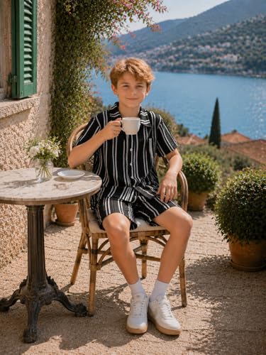 Image of Cakaner Tween Boys Summer Clothes 2 Piece Short Sleeve Graphic T-Shirt and Shorts Casual Outfit Set Size 7-14