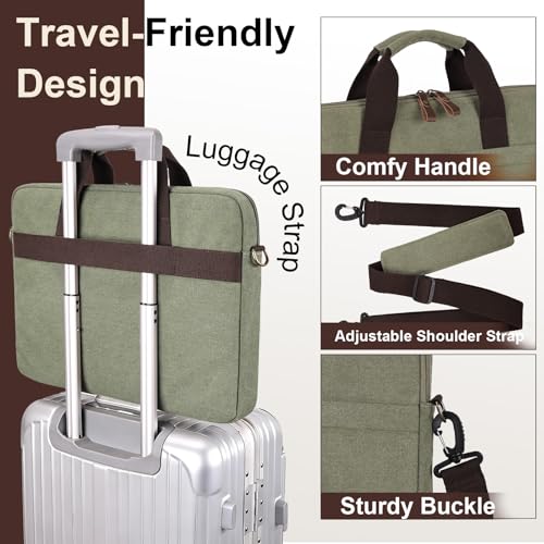 Image of ESTARER Laptop Bag 17-17.3 Inch, Computer Bags for Men Water-resistant Canvas Laptop Case Slim Laptop Sleeve Fits Hp /Dell /Asus /Lenovo /Acer, Green