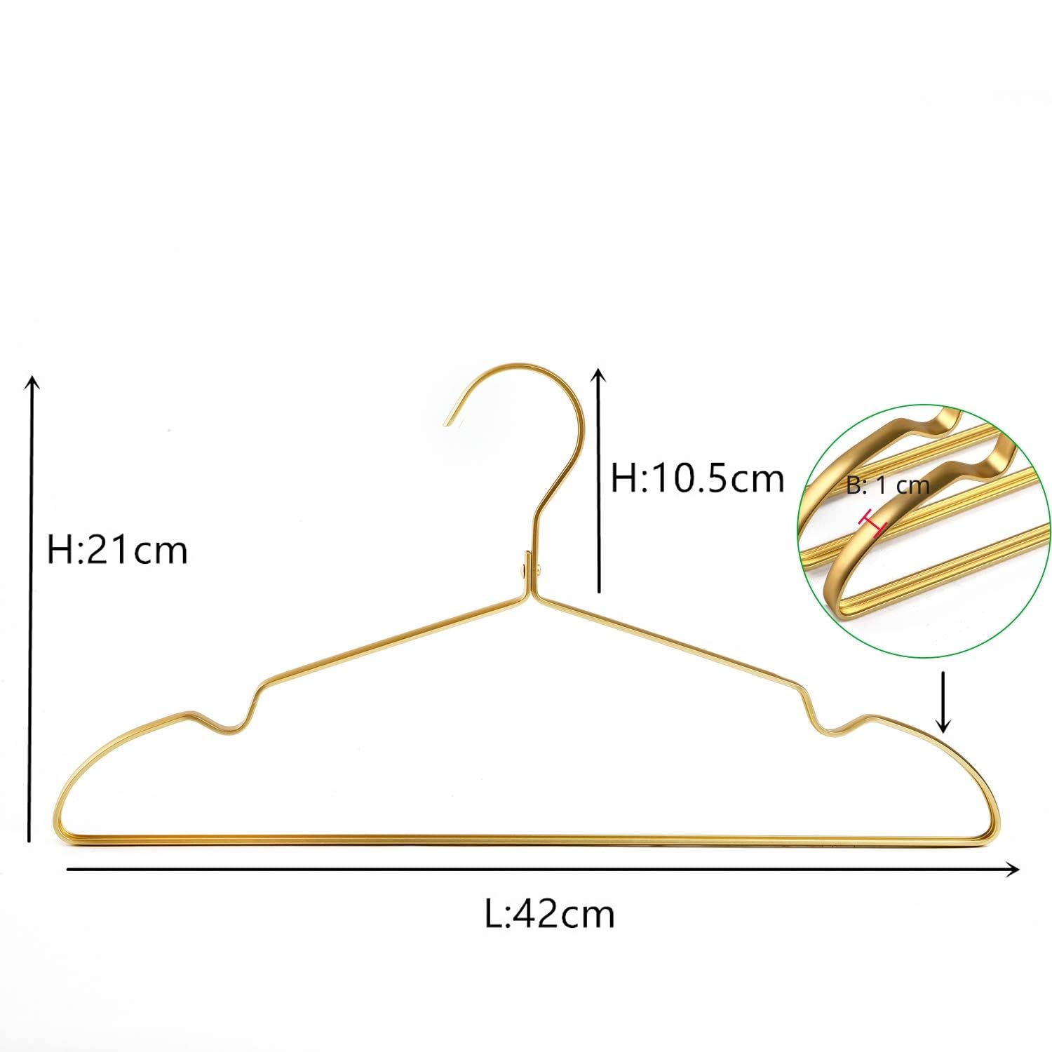 Amber Home 20 Stück 42cm Leichte Aluminum Eisen Kleiderbügel, Matt Gold Metall Kleiderbügel aus mit Rutschfester Nut für Anzug T-Shirt Hemd Jacke Kleid Hose