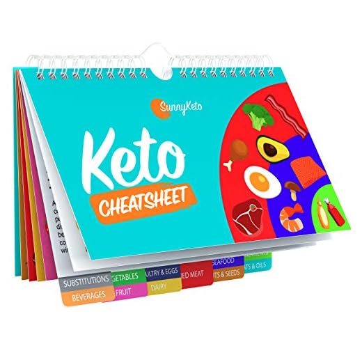 SunnyKeto Keto Diet Cheat Sheet Quick Guide Fridge Magnet Reference Charts for Ketogenic Diet Foods - Including Meat & Nuts, Fruit & Veg, Dairy, Oils & Condiments (14 Page Guide)