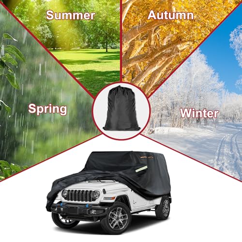 Image of INSAUTO Custom Fit Car Cover for Jeep Wrangler 4 Door 2006-2026 JK JL, Waterproof All Weather Full Exterior Protection, Sun Rain Snow, with Driver Door Zipper