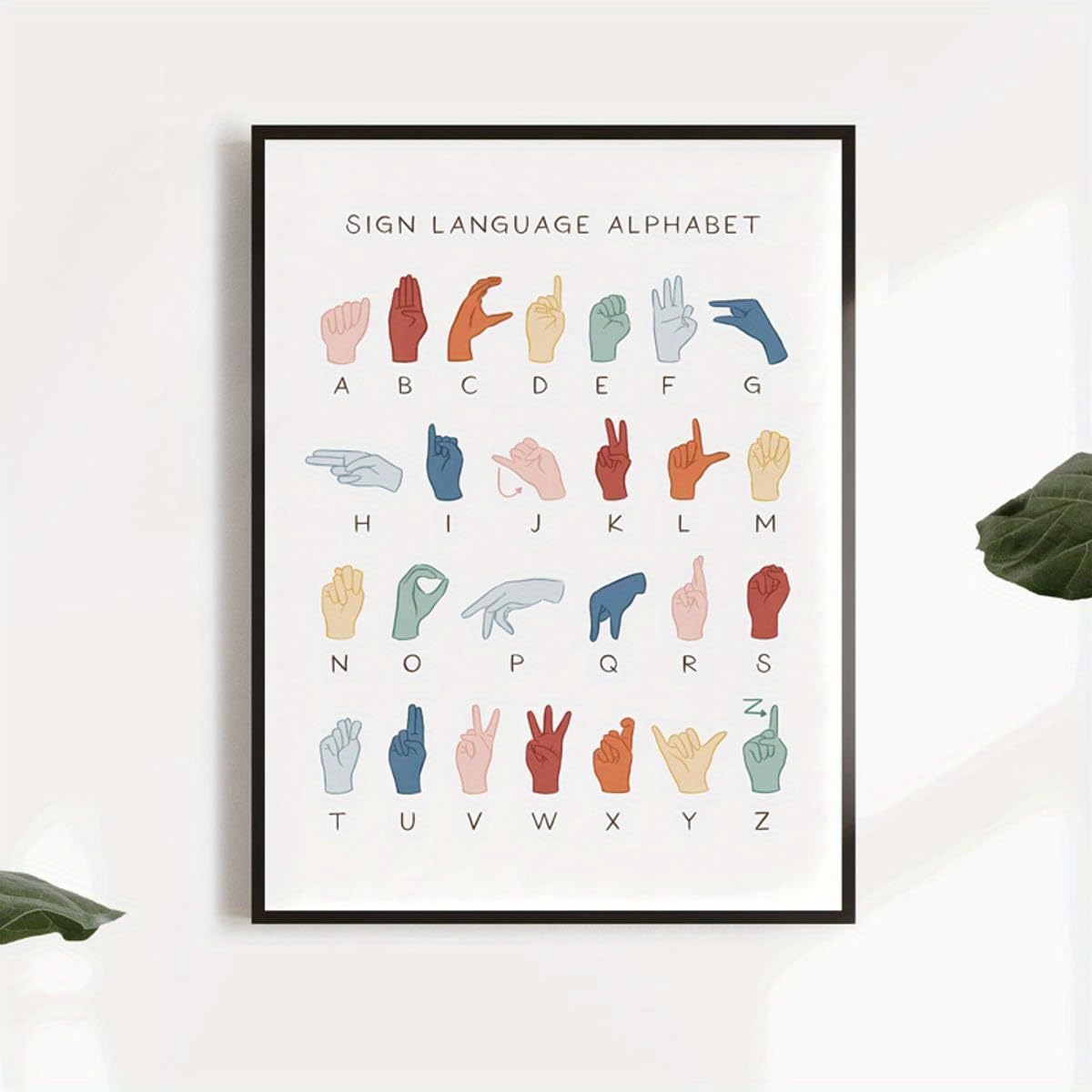 GLWDME Toile murale éducative avec alphabet en langue des signes, images, affiches et impressions pour chambre à coucher, peinture murale pour salon（Encadrée）
