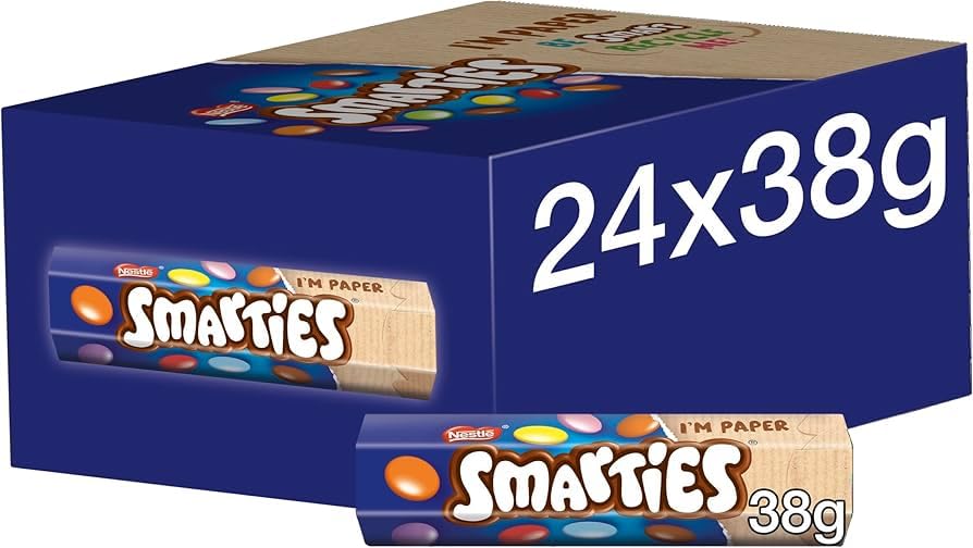 Smarties Milk Chocolate Tubes, Colourful Crispy Coated Chocolates, 38g (Pack Of 24, Milk Chocolate)