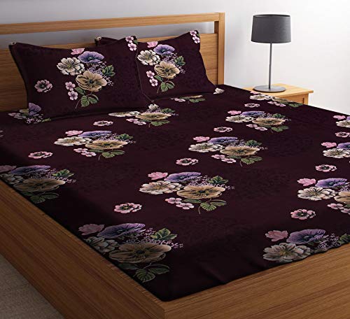 Image of King Size Bedsheet Cotton for Double Bed | Flat - 90x100 Inch, Floral, Soft & Breathable, Fade & Shrink Resistant, 2 Pillow Covers (Deep Maroon)