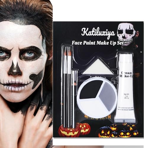 Katiluxiya Halloween Professional Grey Black White Face Paint Face Painting Kit for Halloween Skeleton Skull Clown Cosplay SFX Special Effect and Theme Parties. (01 Color)