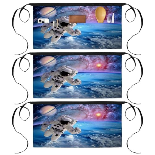 Tabliers courts de chef avec 3 poches profondes et motif original astronaute cosmique