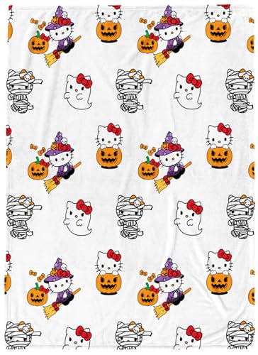 Jay Franco Halloween Plush Throw Blanket 50x70 Inch Ultra Soft & Comfy Fleece Throw for Couch Sofa Bed Cozy Home Dcor for Living Room & Bedroom White - Hello Kitty