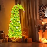 NEXSTRON 5Ft Christmas Tree Grinchmas with 24 Christmas Ornament /150 LED Warm White Lights/Base, Grinch Christmas Decoration Whimsical Green, Bendable DIY Pine Tree Whoville Grinch Indoor Decoration