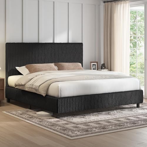 Image of AMERLIFE King Bed Frame, Upholstered Metal Platform Bed, Black