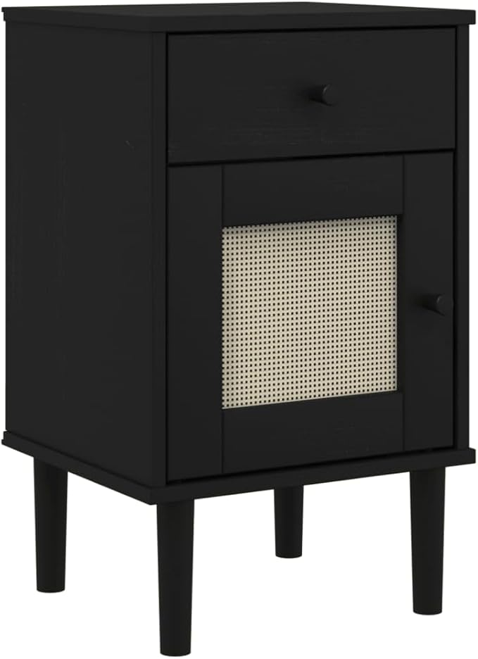 vidaXL Bedside SENJA with Rattan Look Black Solid Wood Pine