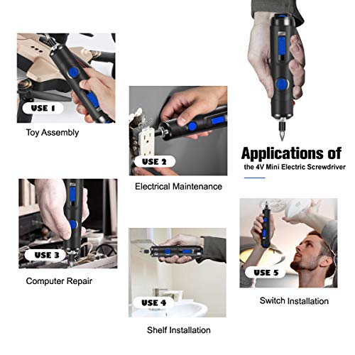Rechargeable 4V Cordless Screwdriver, PROSTORMER Palm-sized Electric Screwdriver 1500mAh Lithium-Ion with LED Light, 33-Piece Bit Set Free Accessories and USB Charging Cable