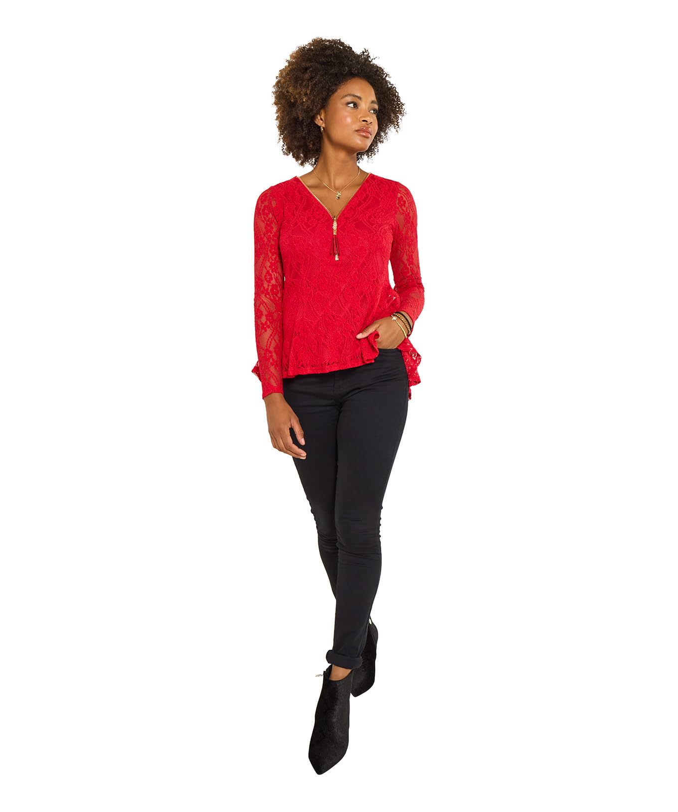 Joe Browns Women's Jersey Lined Stretchy Lace Top, Regular, Red, UK 8