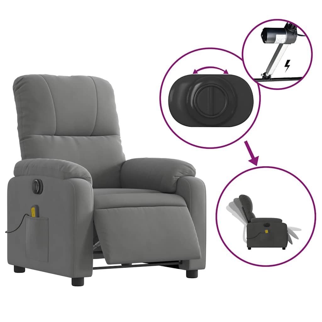 Massagesessel Elektrisch Dunkelgrau Mikrofasergewebe Relaxsessel Massagesessel Fernsehsessel Liegefunktion Elektrisches Neigungssystem
