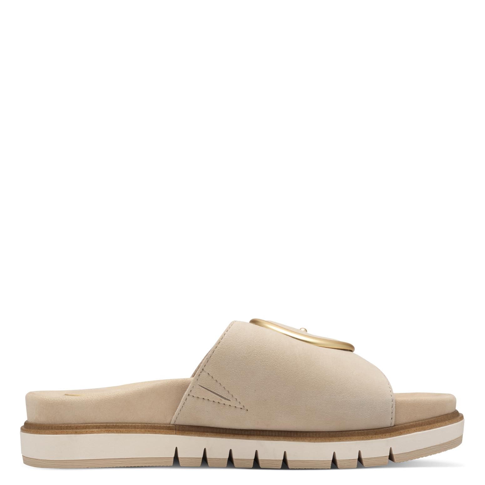 Tamaris Damen Wide Fit Pantoletten flach mit Klettverschluss und Schnalle