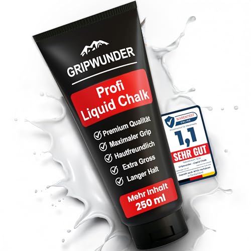 GRIPWUNDER Liquid Chalk 250 ML | Maximum Grip - BESTNOTE 1,1, schnell trocknend, langanhaltend| Flüssigkreide Chalk Bouldern Gym f Calisthenics Equipment Crossfit Klettern Pole Dance Magnesia Turnen GRIPWUNDER Liquid Chalk 250 ML | Maximum Grip - BESTNOTE 1,1, schnell trocknend, langanhaltend| Flüssigkreide Chalk Bouldern Gym f Calisthenics Equipment Crossfit Klettern Pole Dance Magnesia Turnen
