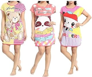 New Crush Women Girls (Pack of 3) Cartoon Print Short Nighties T-Shirts, Print May Vary Multicolour Free Size Price In India