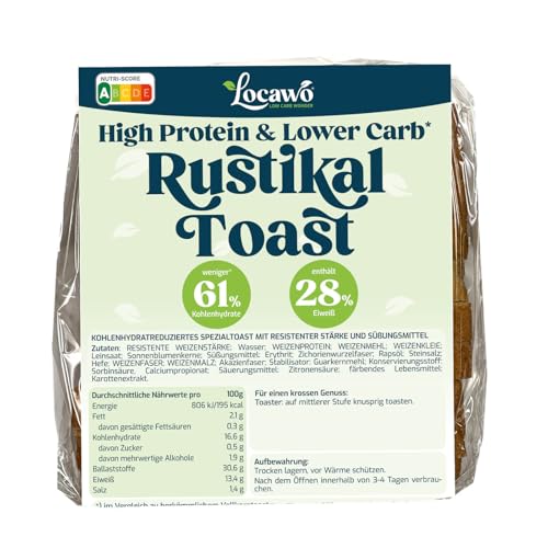 Locawo High Protein & Low Carb Rustikal Toastbrot | Eiweißbrot | Voller Weizengeschmack | Vegan | ideal für eine eiweißreiche, kalorien- und zuckerreduzierte Ernährung