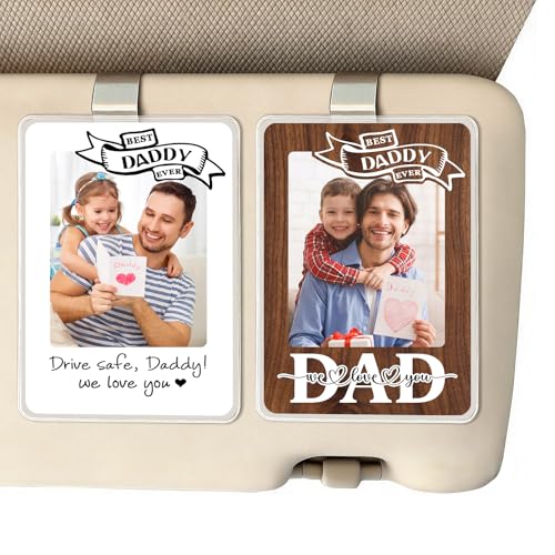 OFlyDesigns Personalized Drive Safe Dad Gift Car Visor Photo Clip from Daughter Son Fathers Day Birthday Gift for Dad Stepdad Sentimental Dad Keepsake Car Decoration (2 Pack)