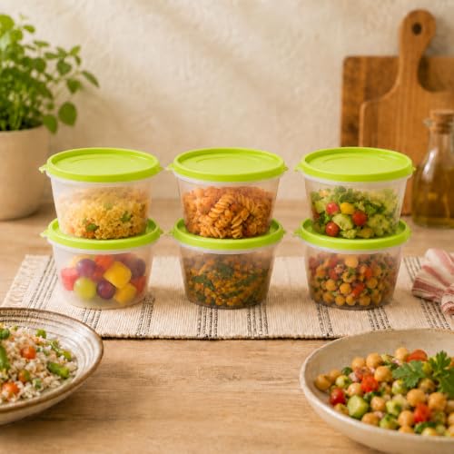 Image of Cutting EDGE Nesterware 750ml Stackable Food Container (Set of 6, Green) | BPA-free plastic, stackable design, leak-proof, kitchen storage, pantry, fridge, meal prep, reusable, travel use