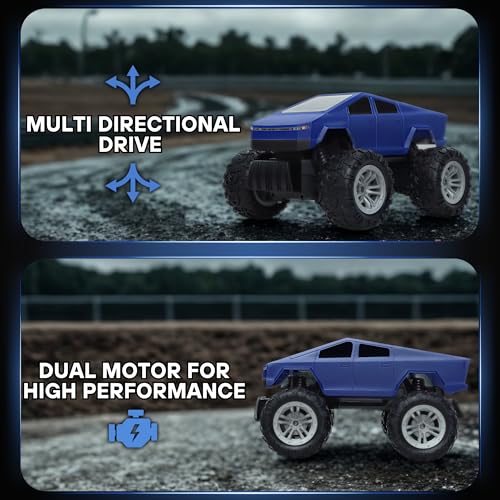 Image of Popsugar Off Roader Rechargeable Remote Control Car | RC Car Monster Truck | 4 Headlight Modes | Lithium Battery | C-Type Charging | 2.4GHz Remote Controller | Made in India,Blue