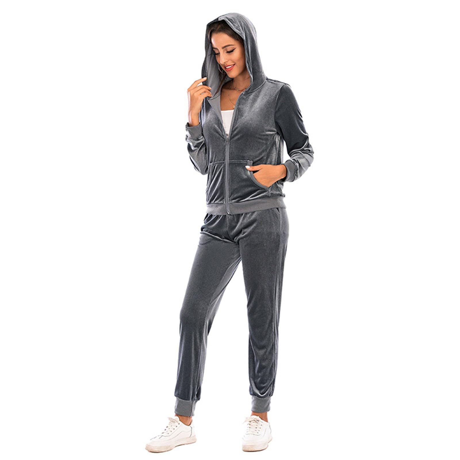 Damen Trainingsanzug Hausanzug Set Velours Sportanzug Freizeitanzug Jogginganzug Trainingsanzug 2 Teilig Oberteil und Hose Velours Weiche Pyjama Sets Schlafanzug 2-teiliges Loungewear Set, S