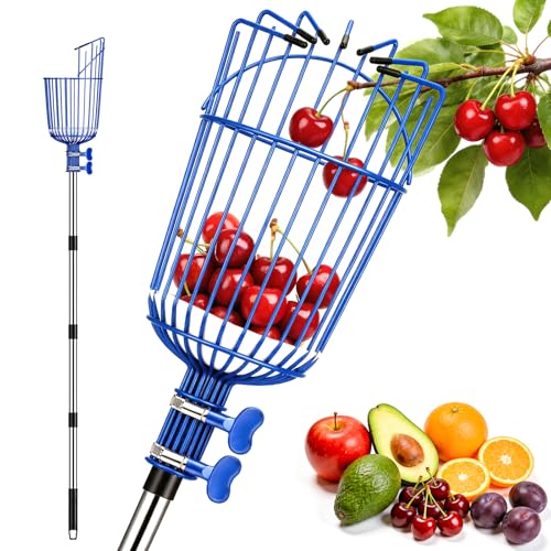 Ginbel Direct Fruit Picker Pole with Basket, Adjustable Fruit Tool for Apple Avocado Cherry Citrus Lemon Orange Peach Picking(40-160')