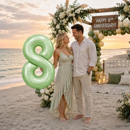 Image of KatchOn Sage Green Number 8 Balloon - 40 Inch | 8 Balloons for Birthday