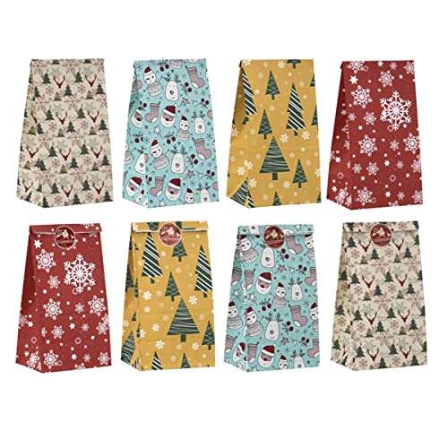 Vohoney Sac Cadeau 24pcs Sacs de Cadeaux de Noël Sac Kraft Papier Christmas Bag pour Emballage Cadeau,Bonbons,Chocolats,Biscuits, Aliments Fêtes de Noël,Mariage ou Anniversaire(24pcs Sac Cadeau Noël)