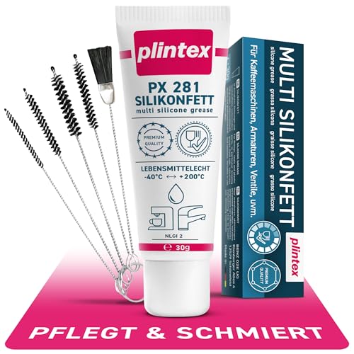 PLINTEX® Silikonfett für Kaffeevollautomaten 30g lebensmittelecht inkl. Reinigungsset - Schmierfett für Brühgruppe, Armaturen, Dichtungen & O-Ringe - Silikon Armaturenfett, Kaffeemaschine Fett PLINTEX® Silikonfett für Kaffeevollautomaten 30g lebensmittelecht inkl. Reinigungsset - Schmierfett für Brühgruppe, Armaturen, Dichtungen & O-Ringe - Silikon Armaturenfett, Kaffeemaschine Fett