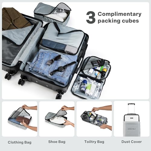 Image of THE ASSEMBLY Hard-Sided Cabin 4 Wheel Luggage (55Cm)-Polycarbonate Laptop Spinner Trolley Bag With Tsa Lock For Flight Travel-Grey White