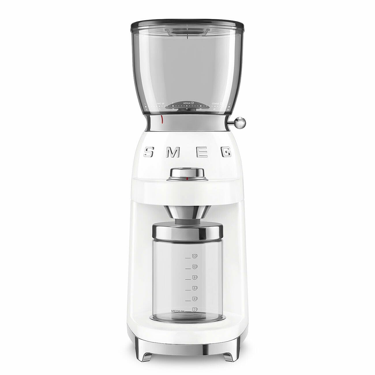 Smeg, Macinacaffè CGF11WHEU, Livello di Macinatura Regolabile, 30 Step di Macinatura, Contenitore Chicchi Caffè da 350g, Quantità di macinatura regolabile, con Sistema Antistatico, 150W, Bianco - 4