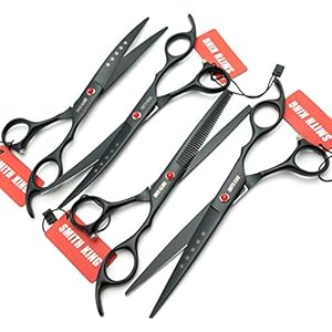 7.0in Professional Pet Grooming Scissors set,Straight & Thinning & Curved scissors 4pcs set for Dog grooming (Matt Black) 70in Professional Pet Grooming Scissors setStraight Thinning Curved scissors 4pcs set for Dog grooming Matt Black